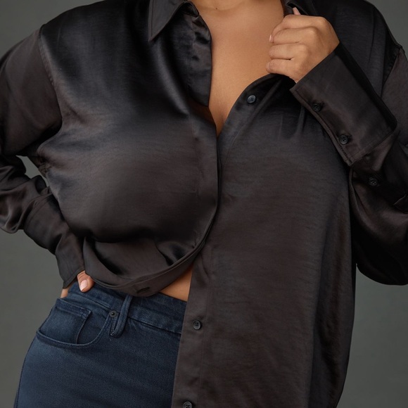 A Good American black satin button down shirt - Picture 2 of 8